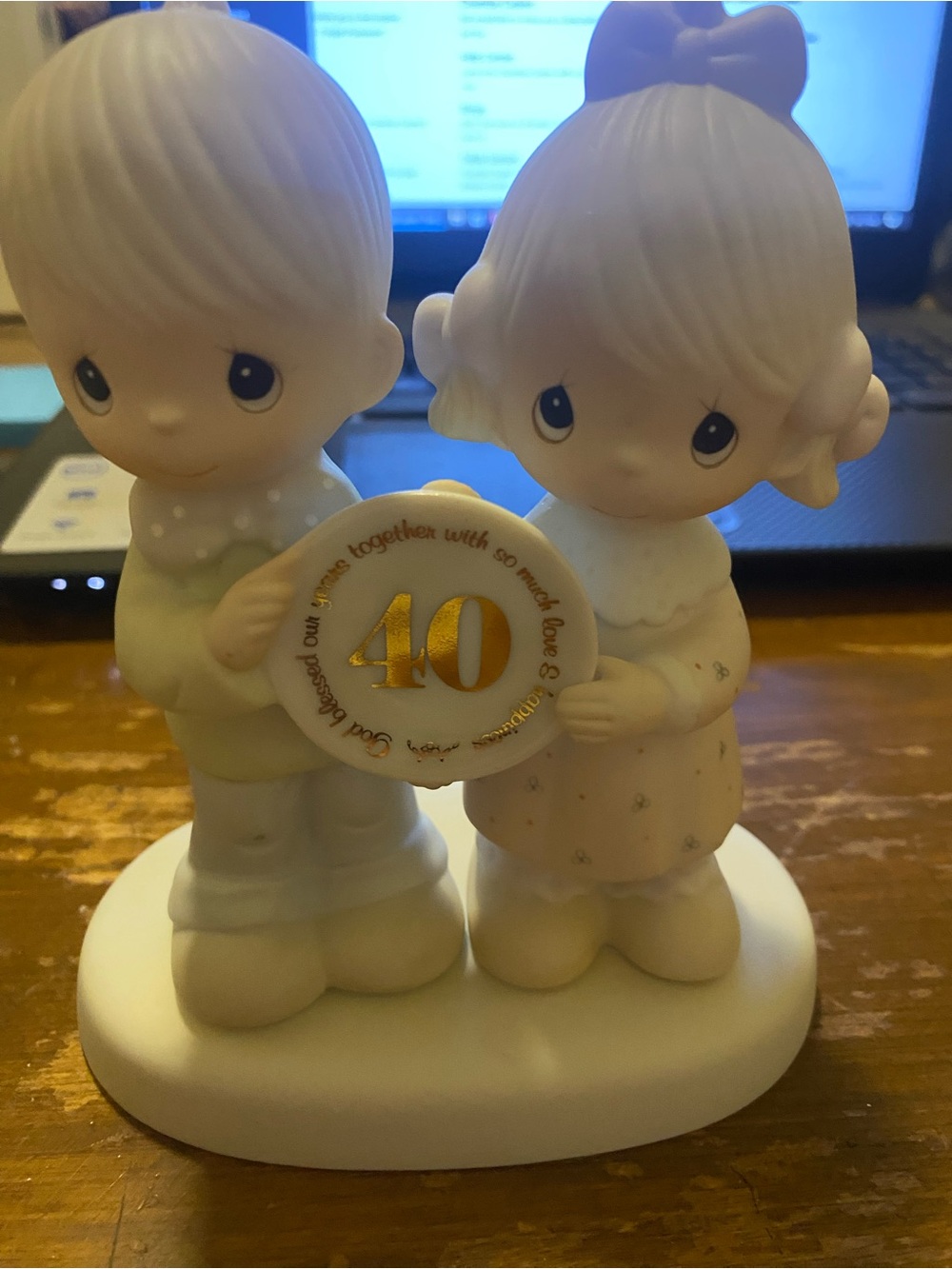Precious Moments 40th Anniversary Figurine - White, Pale Pink & Gold Accents